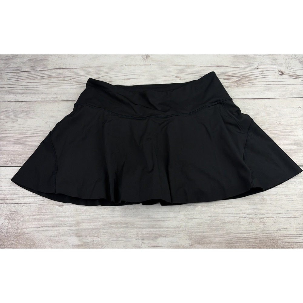 Athleta Women's L Black Ace Tennis Skort 13.5" Golf Pickleball Zip Pocket EXC
